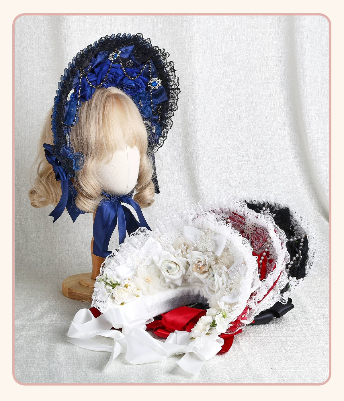 Stardust Rose - Autumn-Winter Dream - Lace-Trimmed Flat Hat with Ribbon Bows