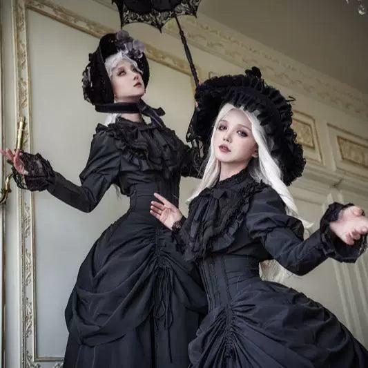 Sweetheart Dream Machine - First-Generation Dark Gothic - Black Blouse or Fishbone Pull-Up Skirt with Layered Ruffles