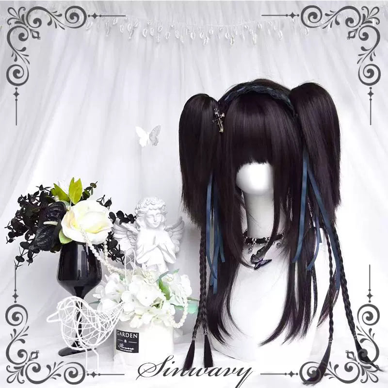 Sinwavy - Gothic Lolita Wig Black Natural - Hair With Ponytails & Braids Wig