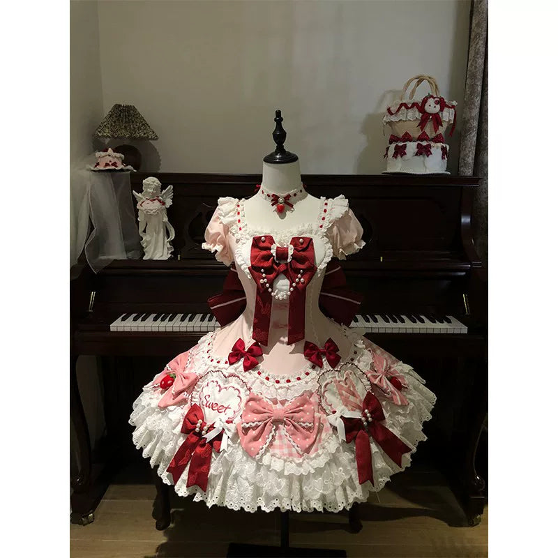 Creamy - Strawberry Bunny - Pink OP Dress Set with Bow Details