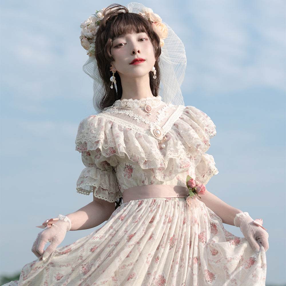 Woody Rose - Classic Elegant Floral Lolita OP Dress XS floral print version