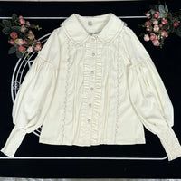 DMFS Lolita - The Heart of the Rose - Elegant Retro Lolita Skirt High Waist SK Blouse - S / Beige shirt-Peter pan collar