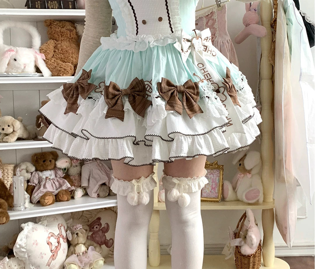 roji roji - Pom-Pom Lace - Cotton Slouch Socks with Bow Trim
