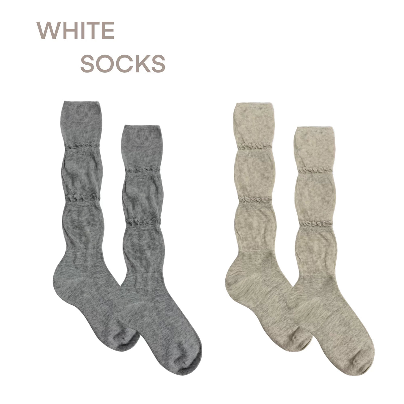 White Socks - Ruffle Slouch - Slouch Mid-Calf Socks with Ruffle Bands