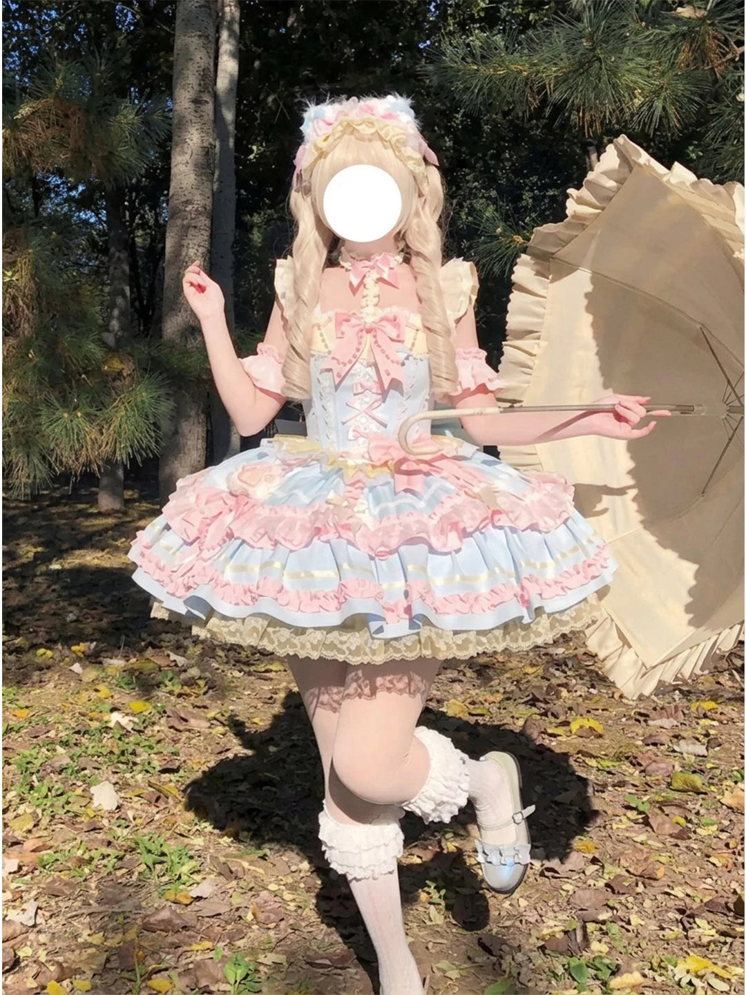 Creamy - Candy Palette - Blue-and-Pink Lolita Dress Set with Lace Trim