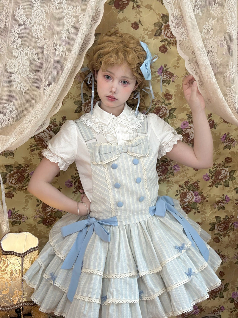 White Tea Story - Mian Mian Bing - Tiered cotton Lolita jumper skirt
