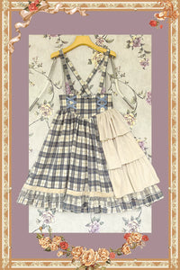 Infanta - Dawn Melody - Plaid Suspender Skirt & Cape - Suspender Skirt - Grey-Blue - Khaki / XL