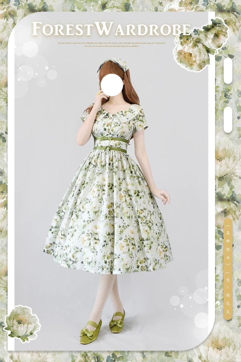 Forest Wardrobe - Forest Holiday - Vintage Daily Lolita Floral Printed OP Dress