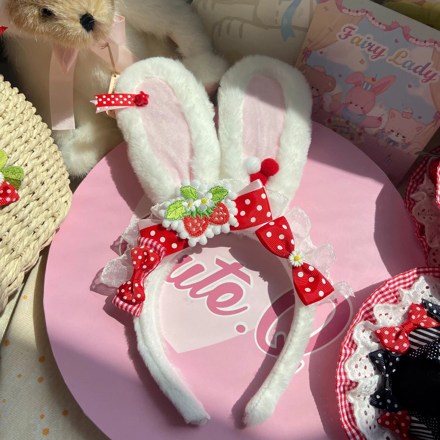 Bear doll - Little Bear Nursery - Rabbit-Ear Headband with Gingham Bows