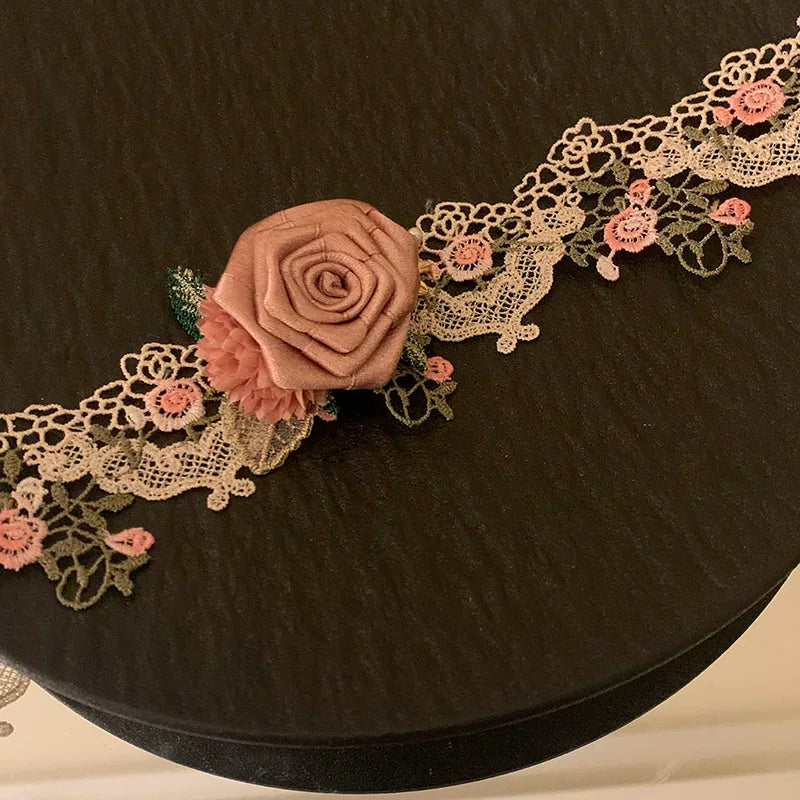 Independent Brand - Rose Lover - Rose Flower Choker Necklace with Lace Petal Detail