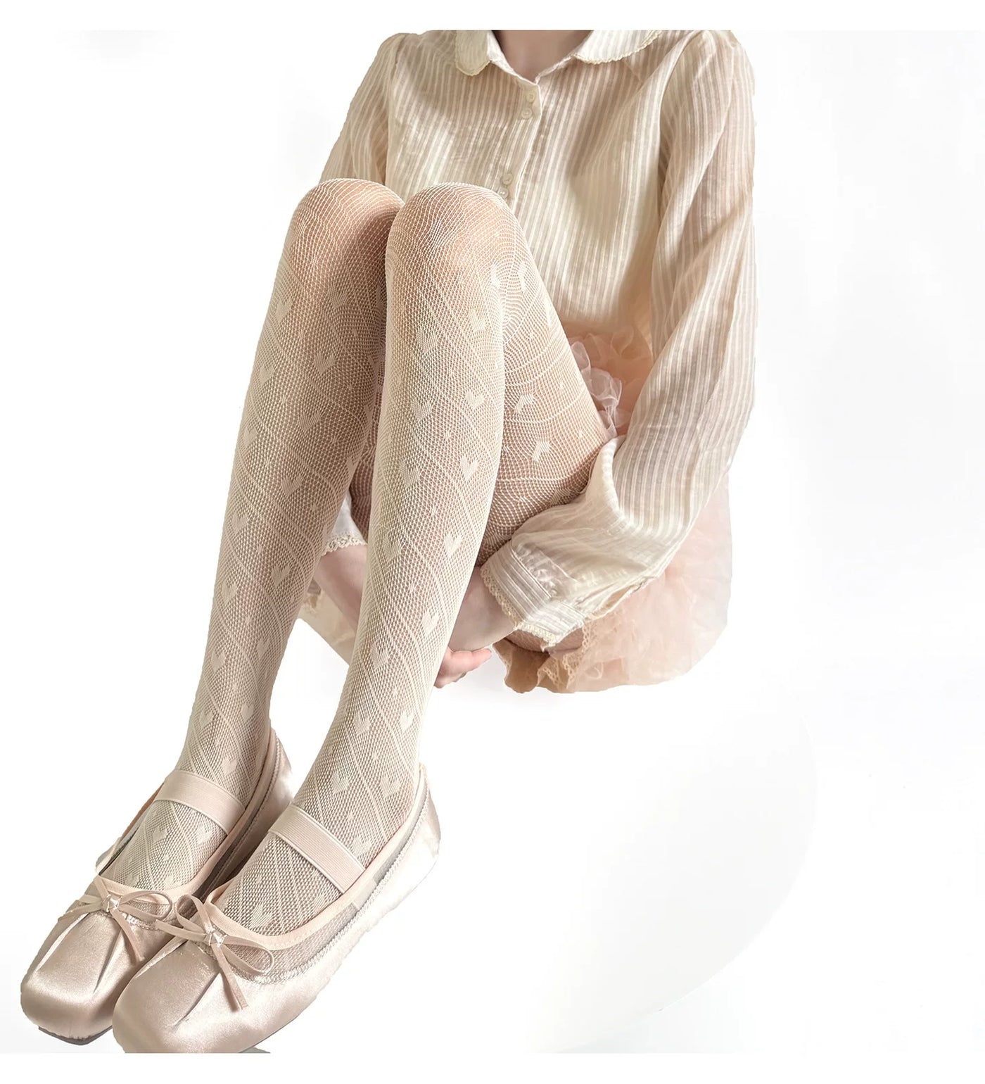 Fantasy Doll - Ballet Hearts - Fishnet Tights with a Diagonal Heart Pattern