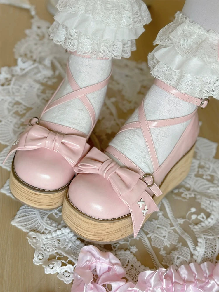 SeeYou - Sweet Cake - Sweet Lolita platform shoes with a round toe and large bow - product detail 10