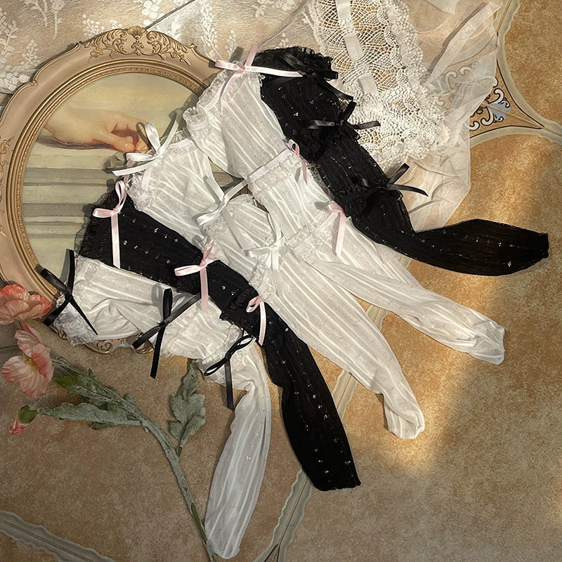 WAGUIR - Sweet Lolita Mid-Calf Socks 3-Layer - Lace Mesh Fairy Thin Socks Socks