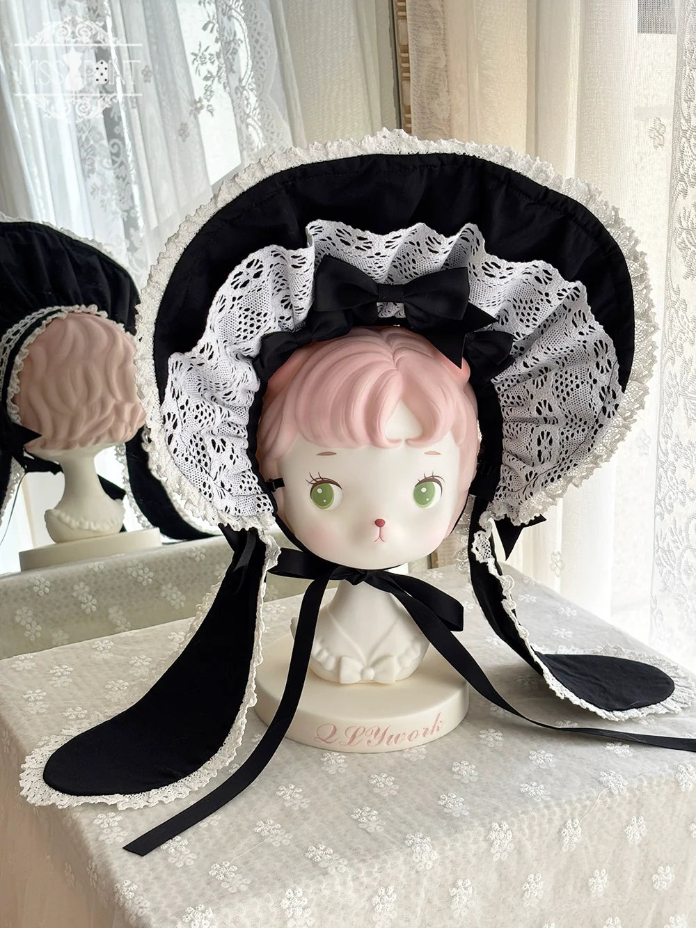 Vintage Petal Rabbit - Old School Lolita Headdress Suit With Bunny Ear A black bunny ear BNT only
