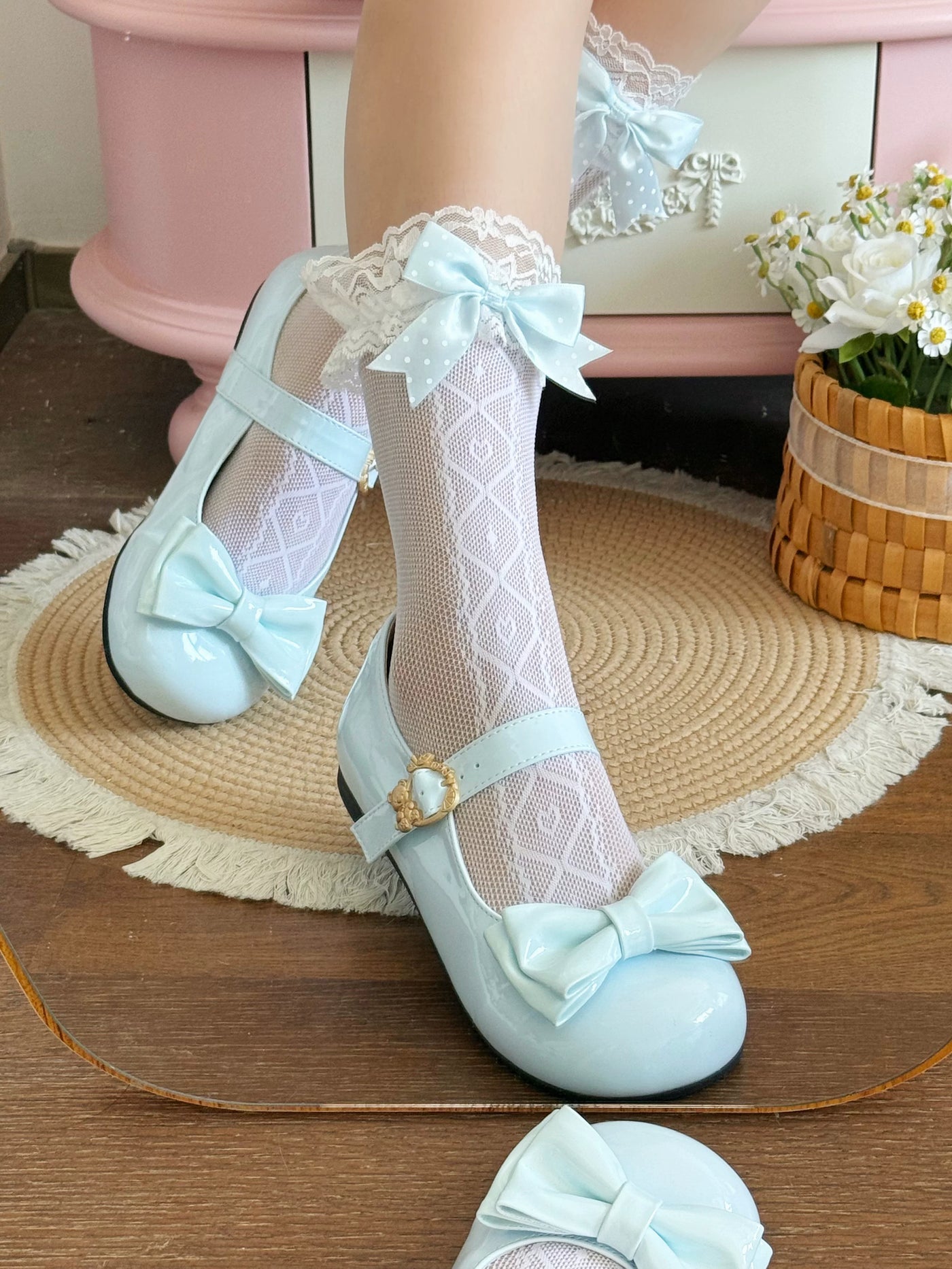 Fantasy Doll - Diamond Lace - Mid-Calf Socks with Lace Cuffs