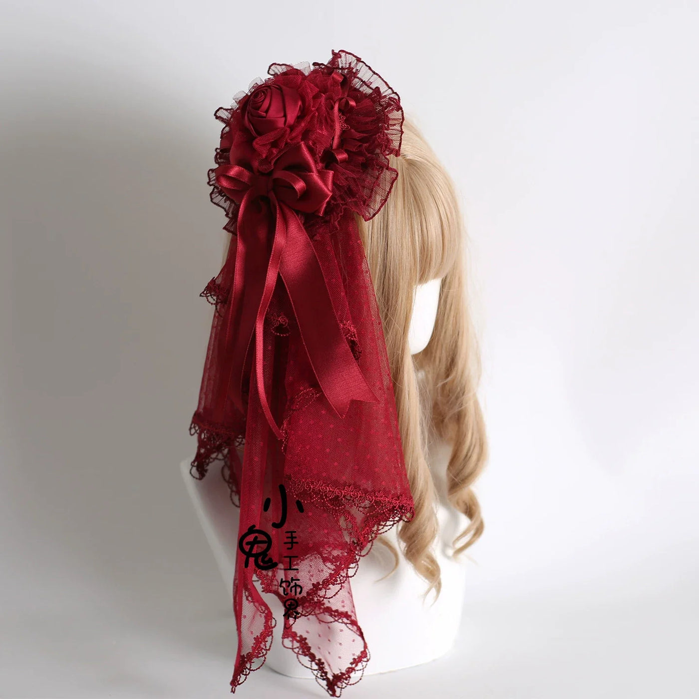Xiaogui - Dark Red Gorgeous Headdress - Floral Veils Headwear