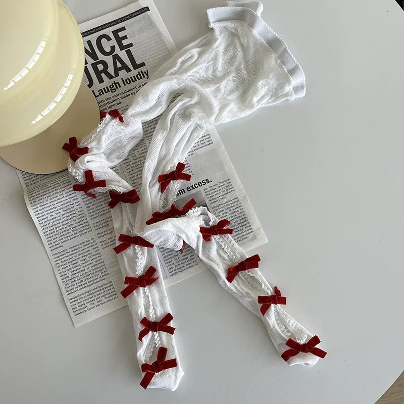 Sock Noble - Bow Lace Cutout - Tights with Openwork Lace Panels