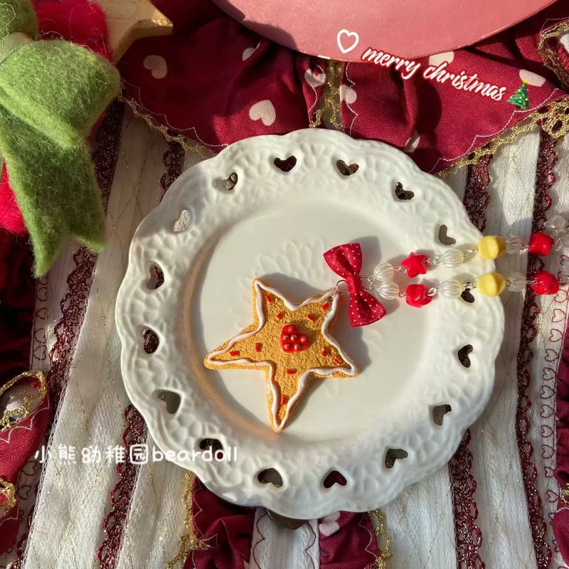 Bear doll Christmas Beaded Bow Lolita Necklace — Star Biscuit