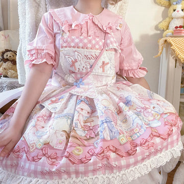 Lady Han cute rabbit blouse by Lolita Fetch featuring a charming design with soft fabric and detailed rabbit embroidery.