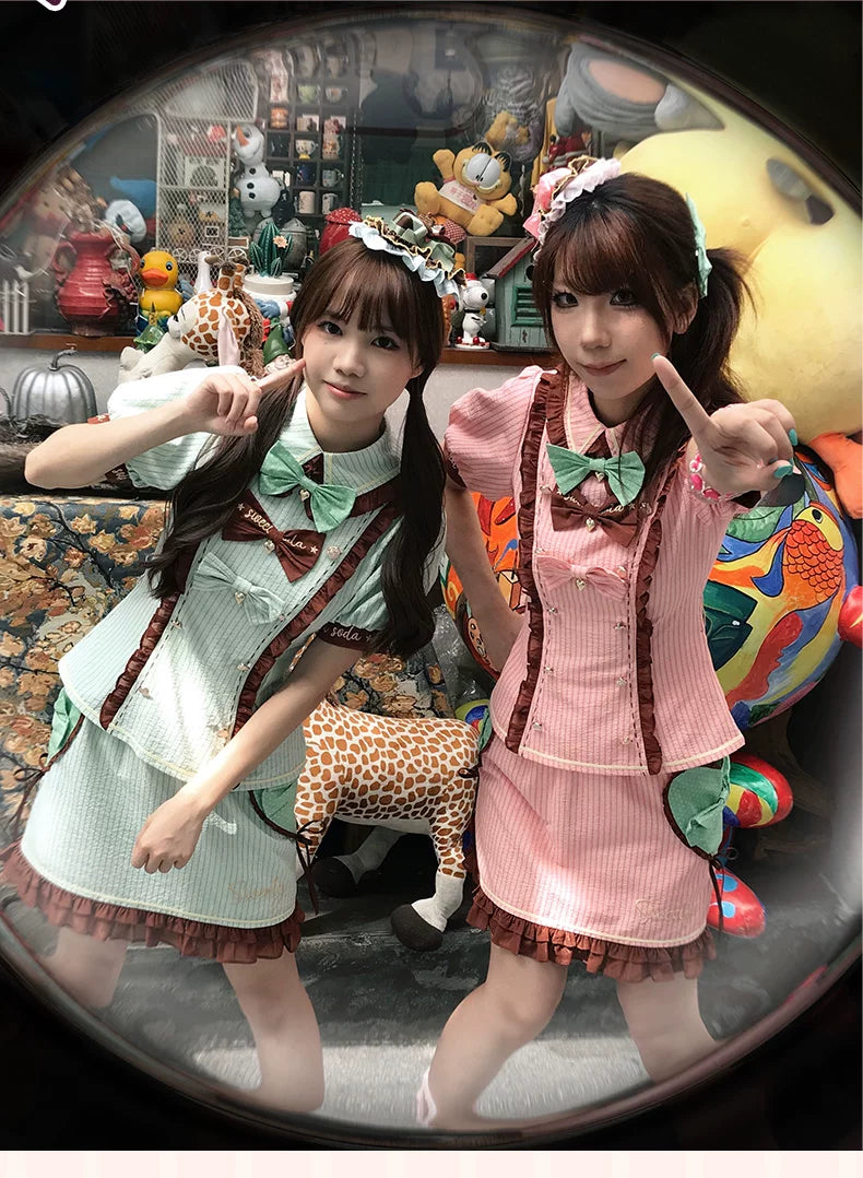 Baozi Pig - Sweet Soda - Short-Sleeve Lolita Dress with Ruffled Trim