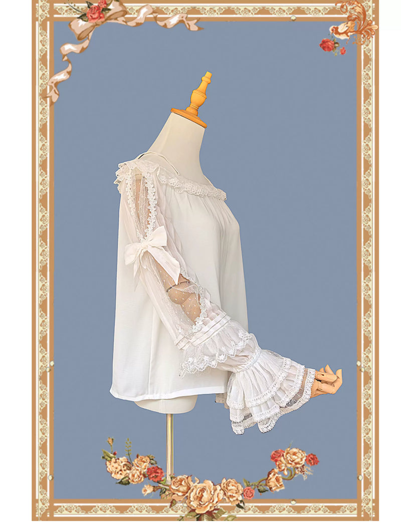 Infanta - Morning Dew - Lace-Sleeve Chiffon Blouse