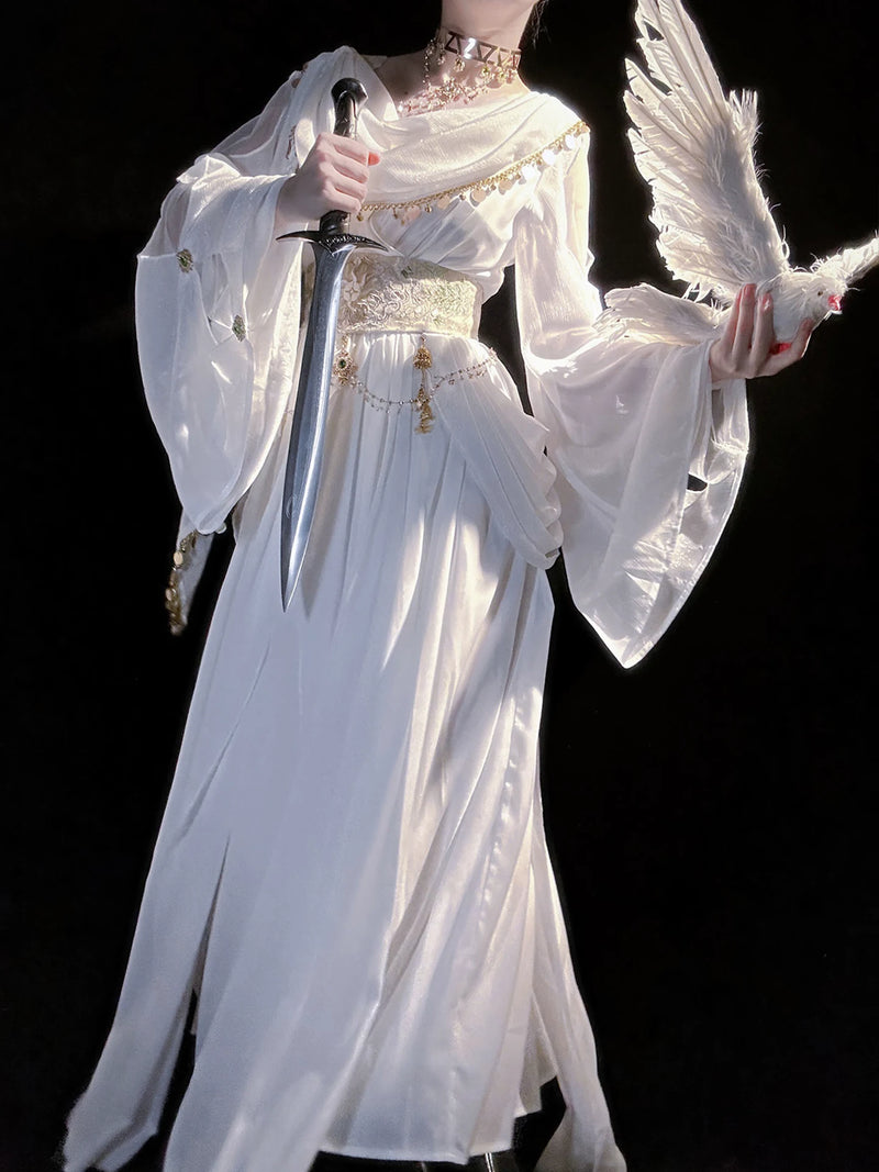 Sweet Promise - Sacred Tree - White OP dress and waist corset set with a draped neckline
