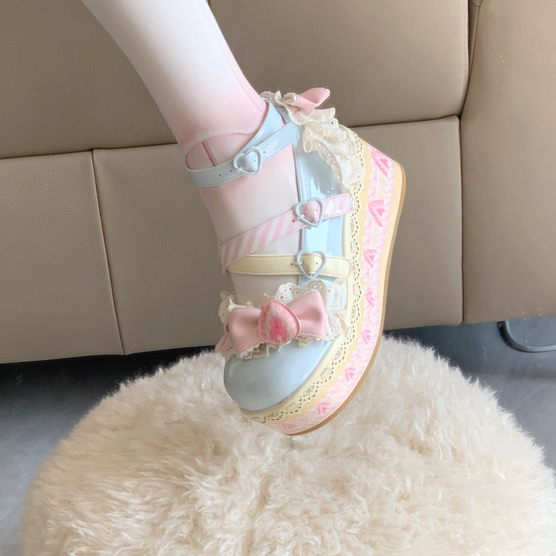 Aimee Strawberry Limited Edition Lolita shoes — Blue colour, product view