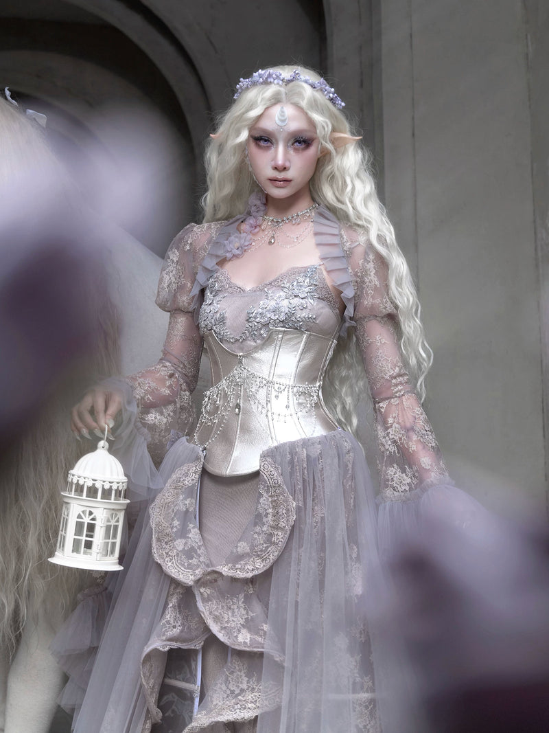 BLOOD SUPPLY: Moonlight Beast Spirit Silver Armor Waist Corset Set, product view 4