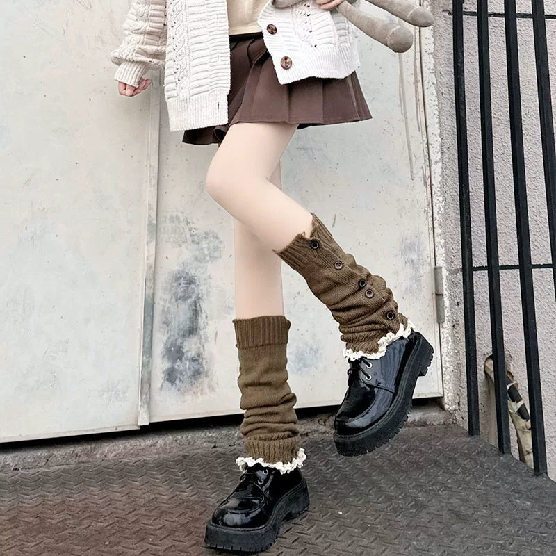 Floral Milk Cat - Button Scrunch - 48 cm Slouch Leg Warmers with Side Buttons