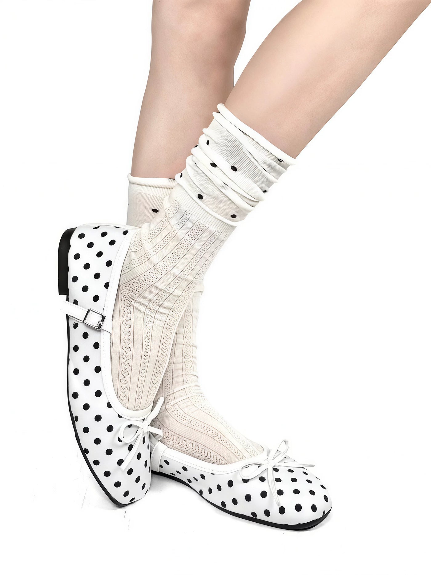 White Socks - Polka Dot - Mid-Calf Socks