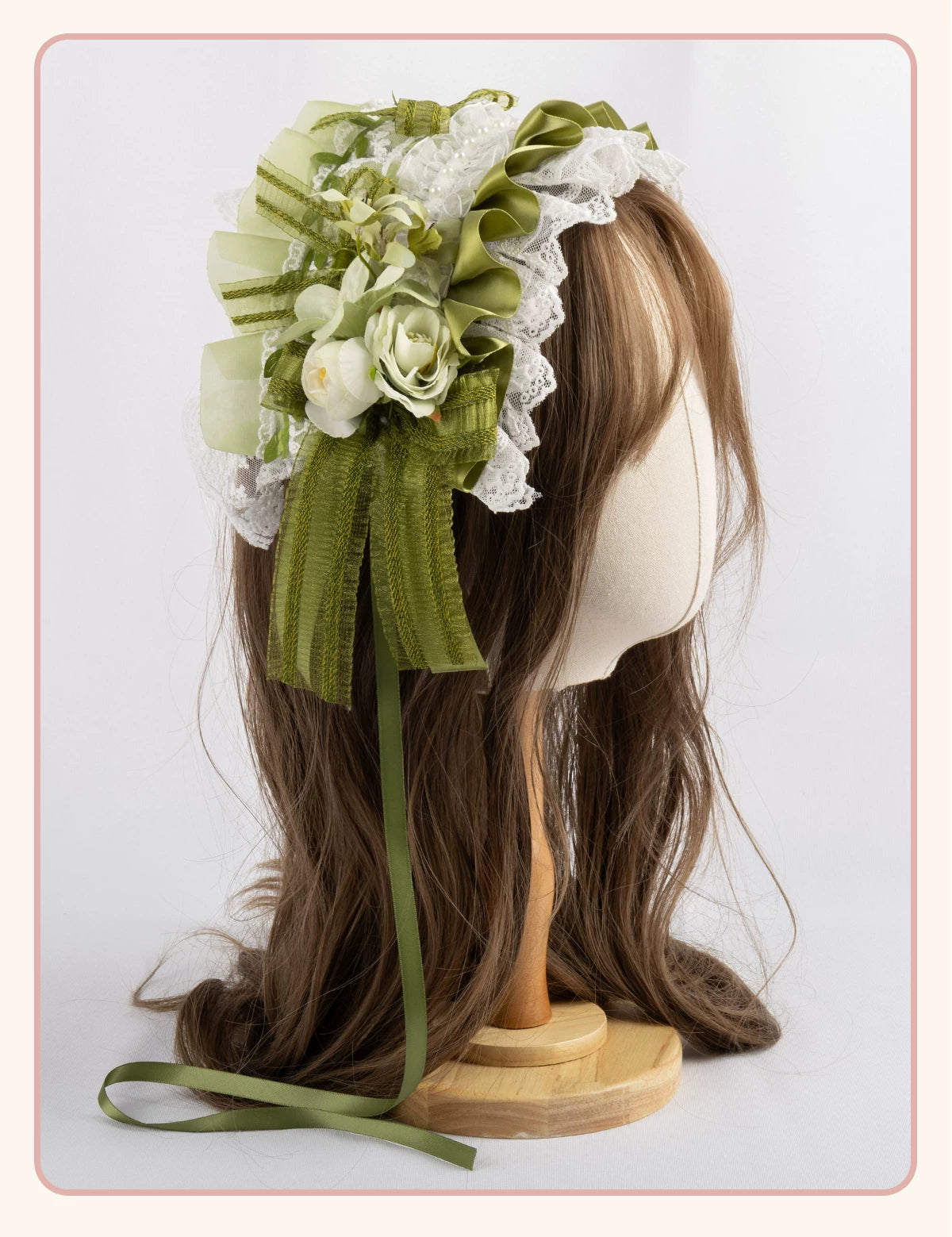 Stardust Rose - Lily of the Valley Woodland - Green Lace Lolita Headwear with Floral Ribbons