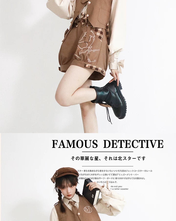 Baozi Pig - Detective Goose - Blouse, Vest and Shorts Options with a Cream Collar