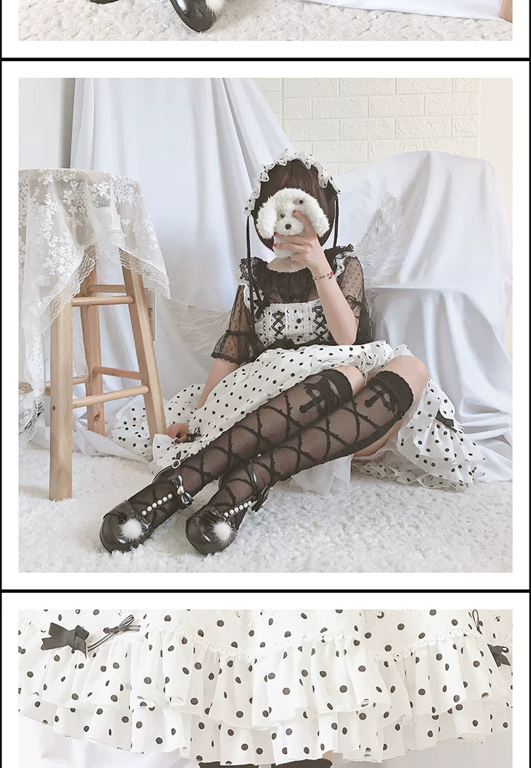 roji roji - Thorns Kiss - White or Black Calf Socks and Pantyhose with Crossed-Thorn Pattern
