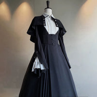 Cross Hymn – Plus Size Gothic Lolita Pinafore Set - Three-piece set: top + suspender skirt + cape / S