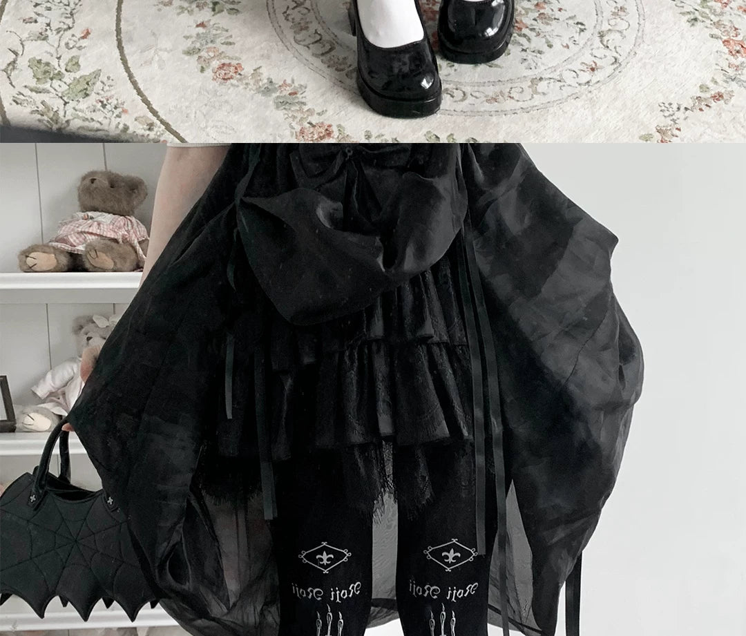 roji roji - Magic Rabbit - Printed Velvet Tights with Rabbit, Key and Candelabra Motifs