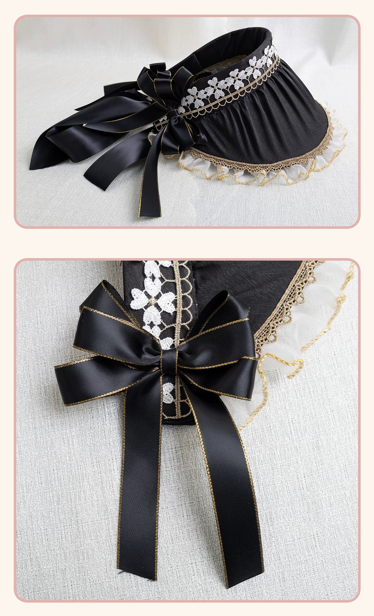 Stardust Rose - Night Banquet - Black-and-Gold Lolita Headwear with Lace and Bows