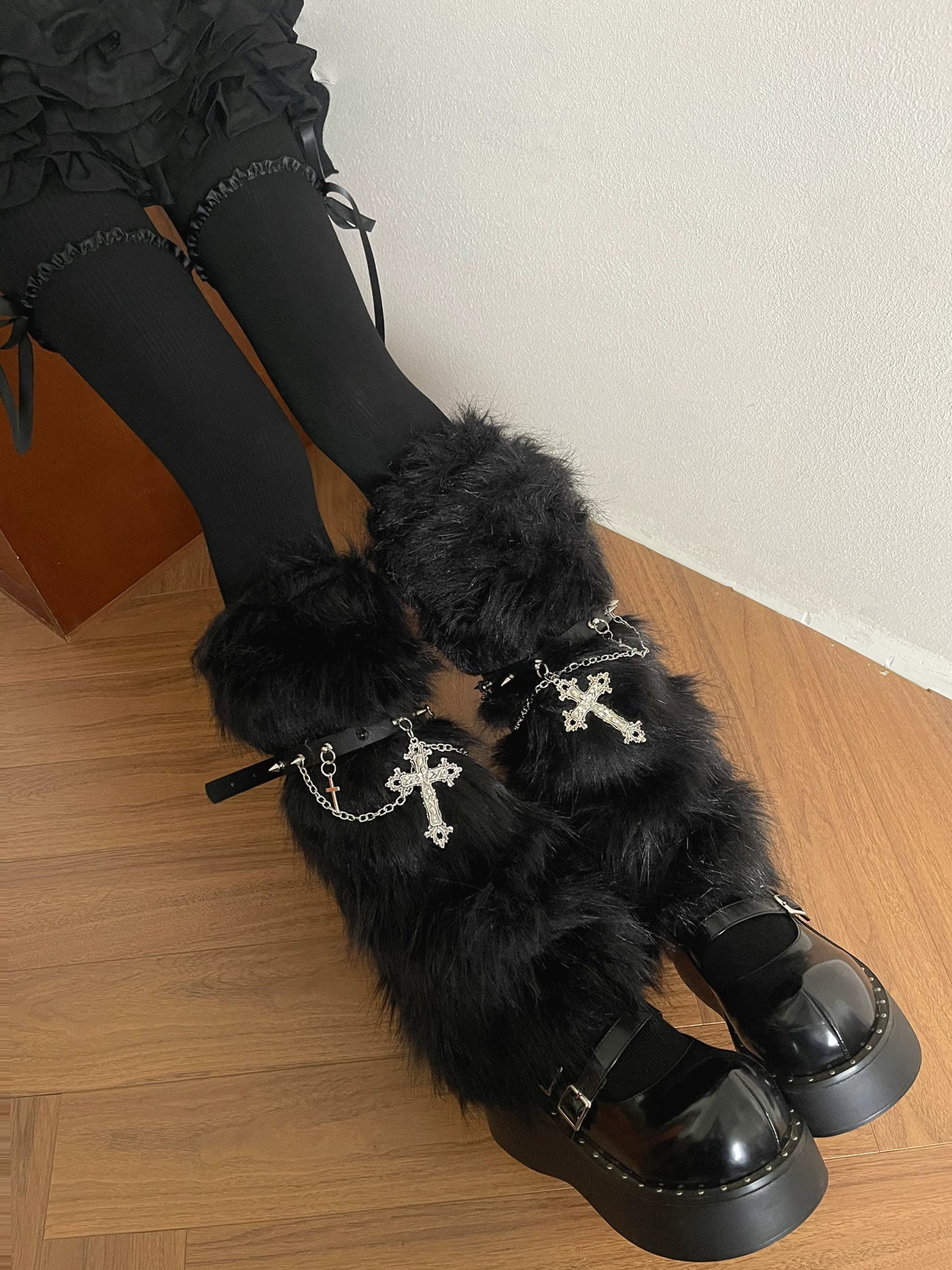 Sock Noble - Gothic Baroque Cross - Long-Haired Sock Covers with Chain Details