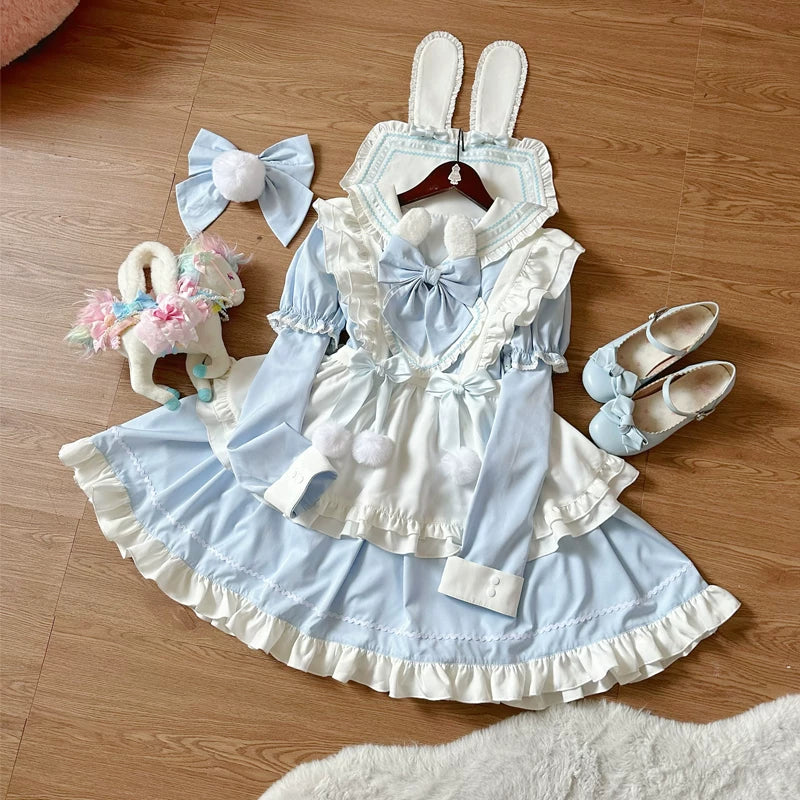 Lady Han Sweet Bunny Ball Lolita dress featuring a cute, pastel-colored design with bunny motifs and elegant lace details.