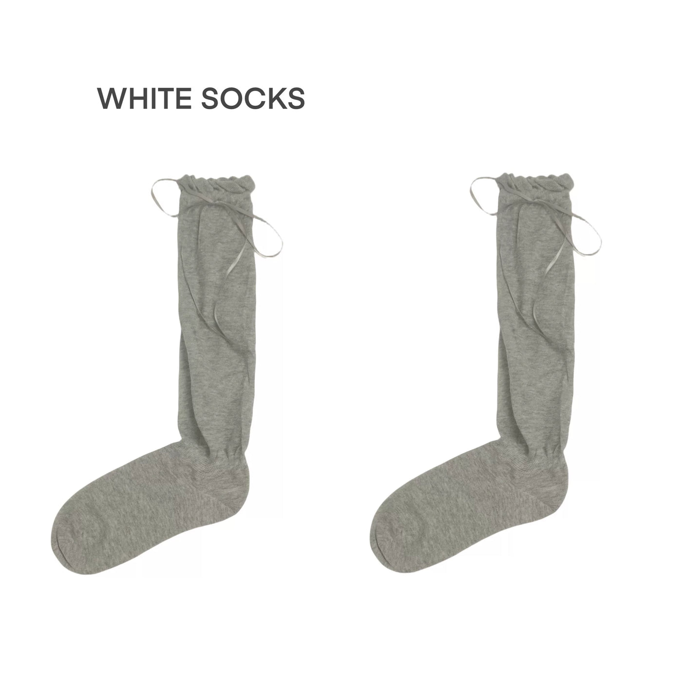 White Socks - Ballet Bow - Mid-Calf Scrunch Socks with Ribbon Ties