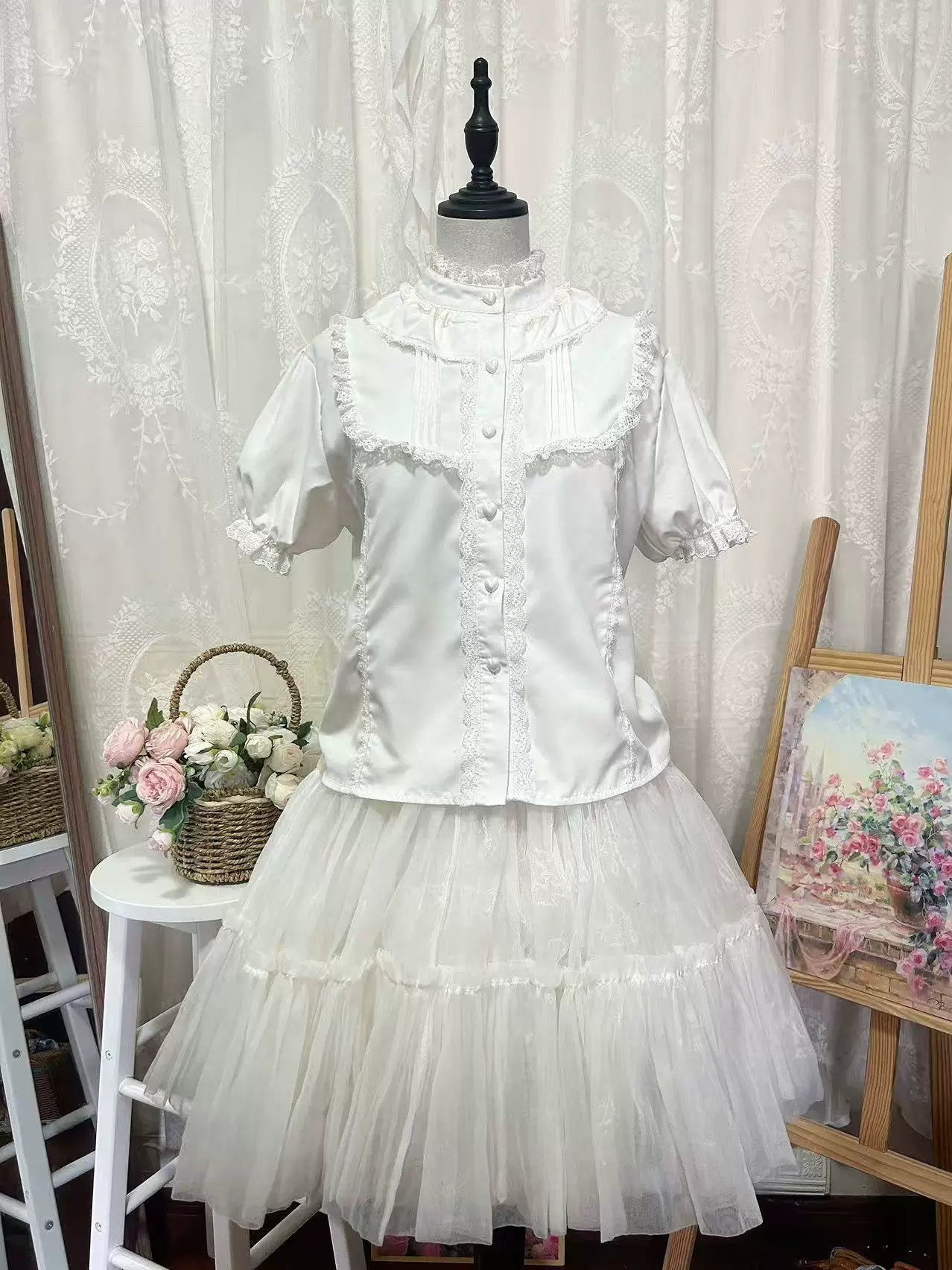 Hello Princess Lolita - Doll Collar - White Blouse with Lace Trim – detail view 6
