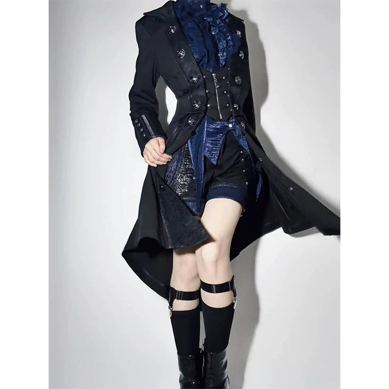 Lolita - Ouji Gothic Lolita - Black structured longline coat