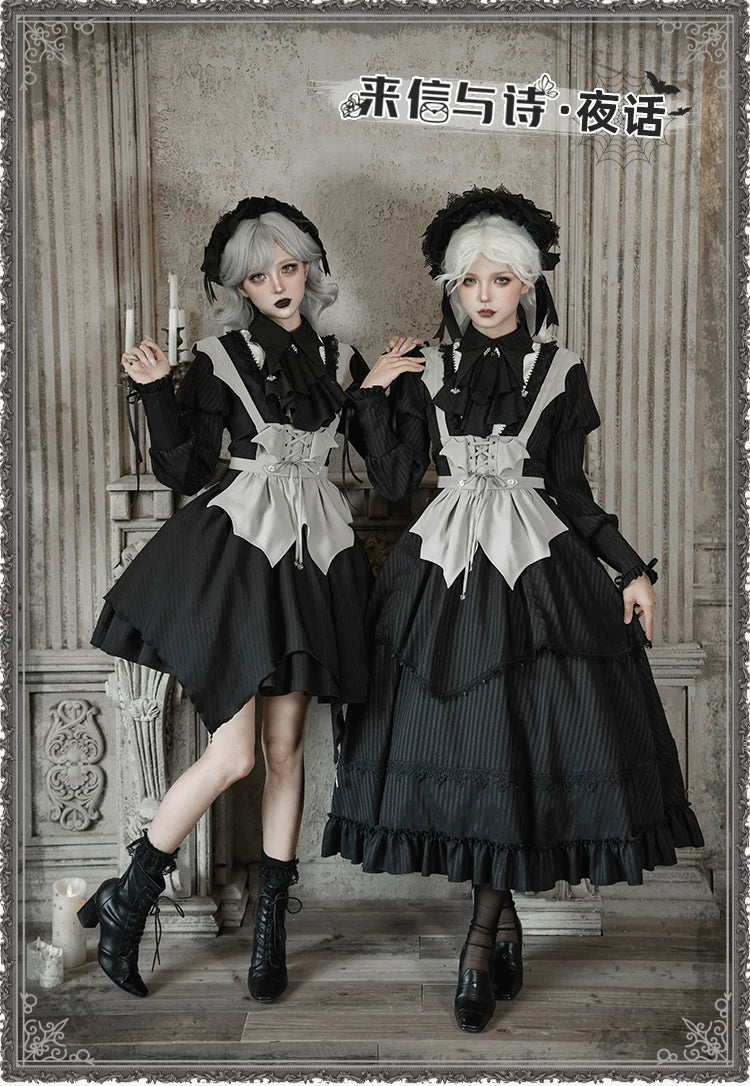 With PUJI - Night Talk - Gothic Lolita Skirt Dress Set, Batwing-shaped Accents detail view 6