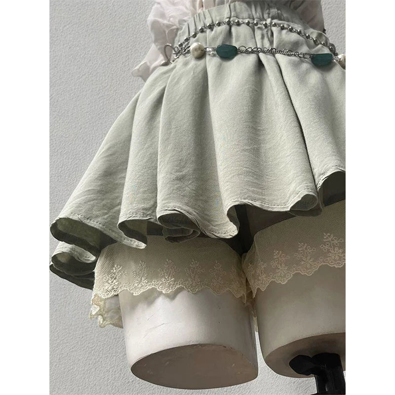 Creamy - Mint Lime - Apricot Cardigan Three-Piece Skirt Set
