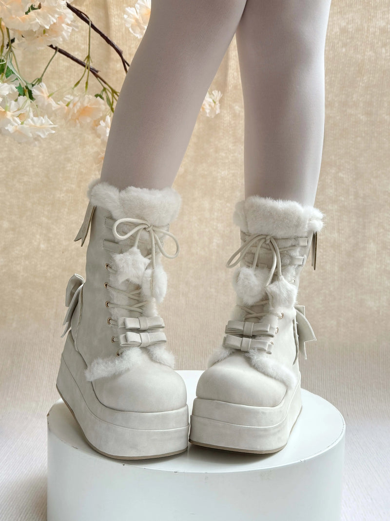 Cheese Mango Tales Fluffy Snow Bunny Heeled Platform Boots — additional product view