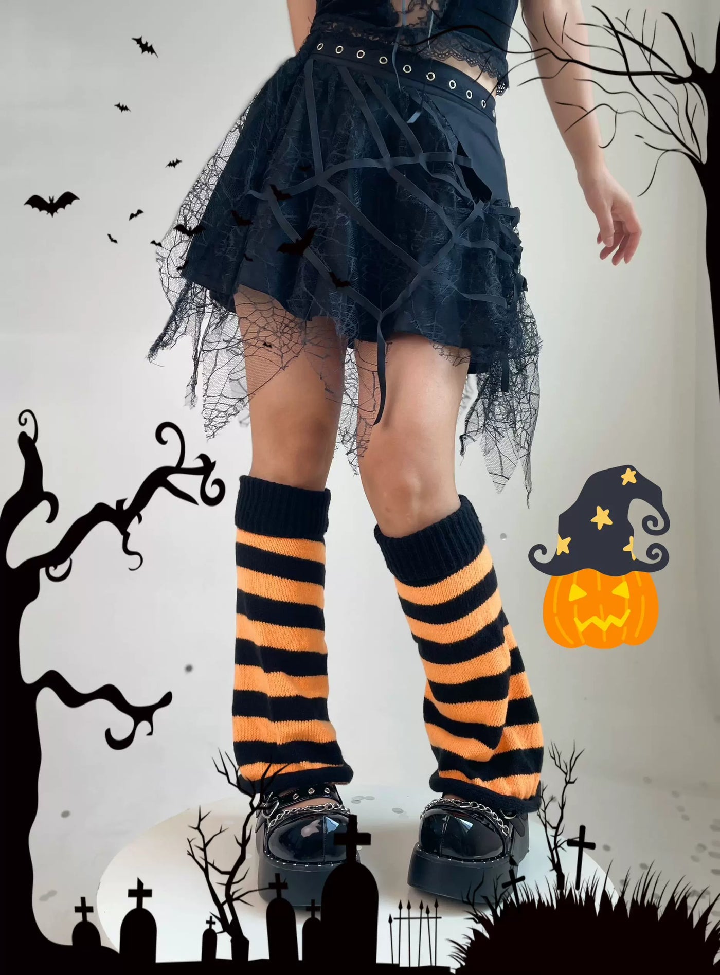 Fantasy Doll - Y2K Stripe Flare - Leg Warmers and Thigh-High Socks with Ribbed Cuffs