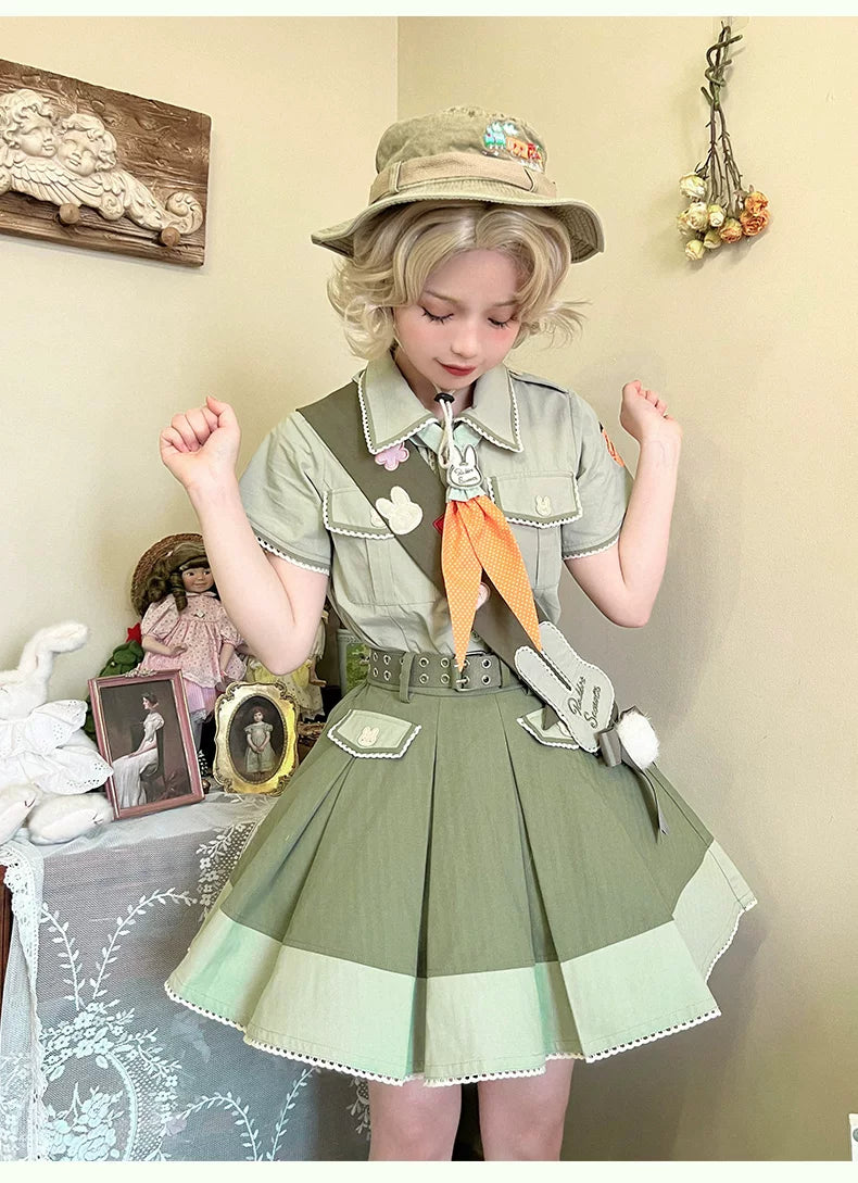 Baozi Pig - Bunny Spring Outing - Bunny Clothing Set with Skirt or Pants Options and Detachable Pom-Poms