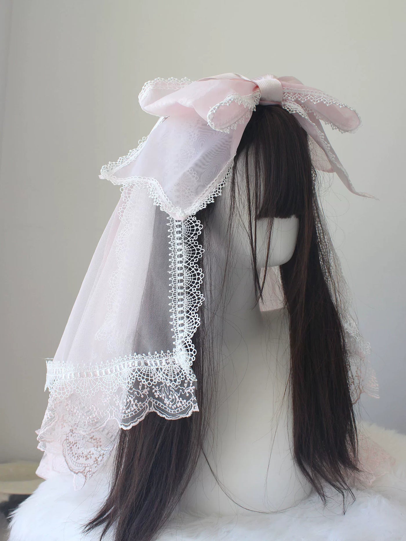 Deer Girl Handmade - Cherry Blossom Confession - Headwear with pink bow and lace-trimmed veil options
