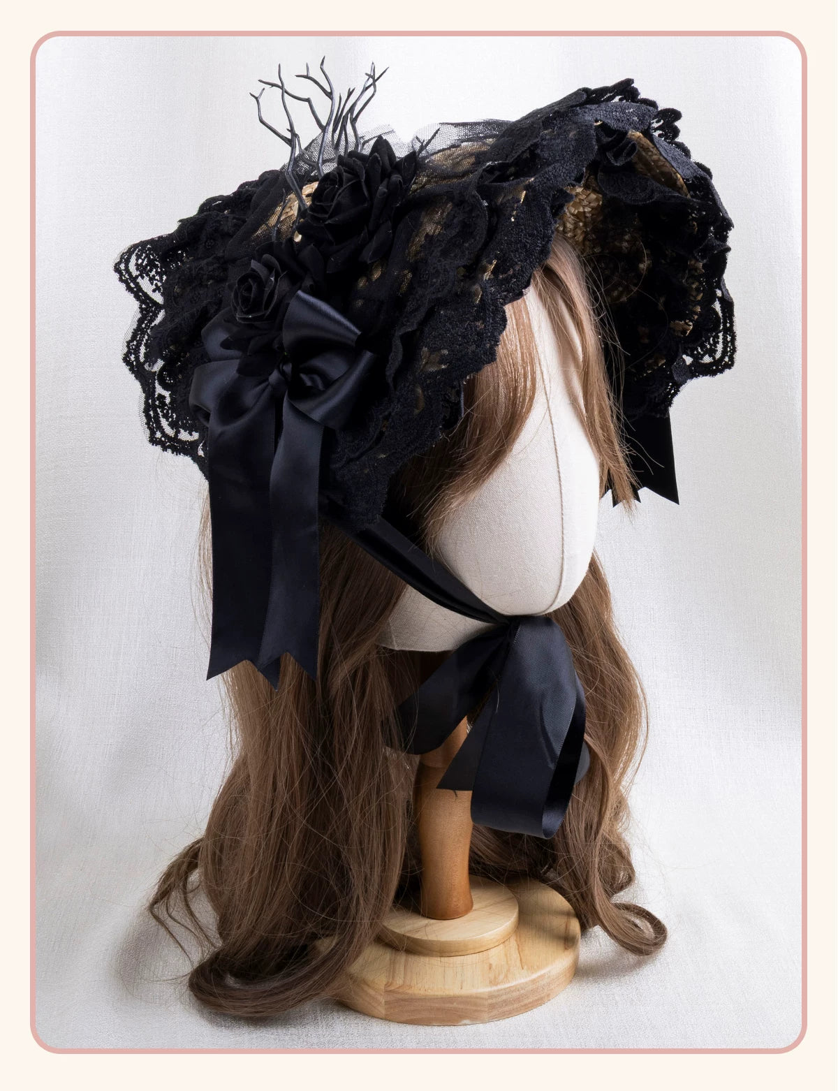 Stardust Rose - Garden Lace Bow - Flat Straw Hat with Lace Trim and Large Bow