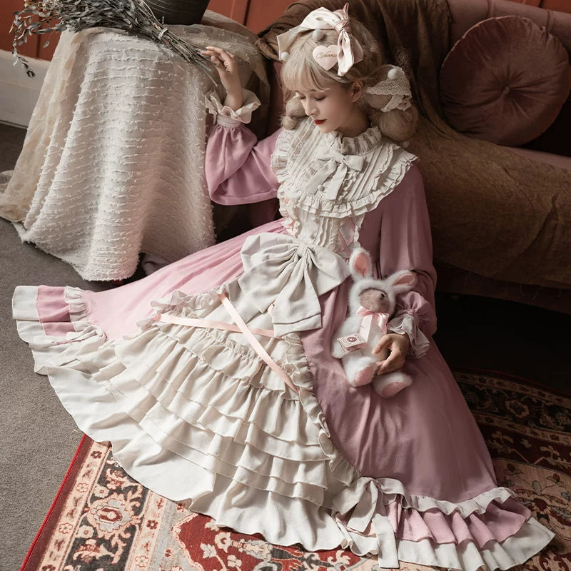 Cream Sweetheart Doll-Inspired Lolita OP Dress — Pink OP Dress