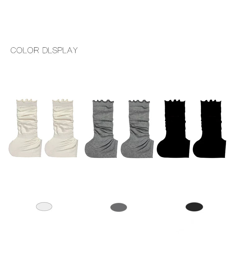 White Socks - Slouch Layers - Solid-Colour Slouch Calf Socks with Ruched Folds